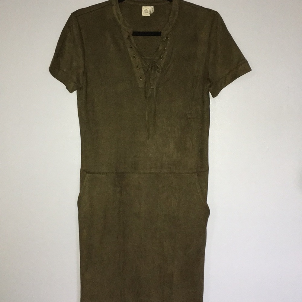 Suede lace up army green dress